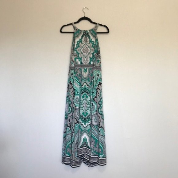 INC International Concepts Green black white Paisley Maxi keyhole Dress sz 1X - Picture 5 of 8